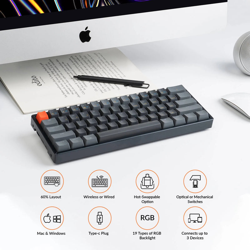 Keychron K12 ANSI 60% Keyboard - Blue Switch RGB Hot-Swappable Mechanical Wireless Normal Profile Keyboard