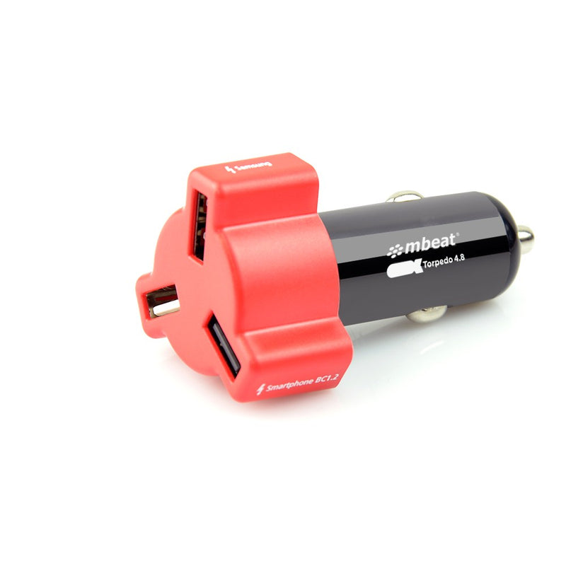 mbeat  triple USB ports car charger,  RED color 4.8A/24W triple ports car charger