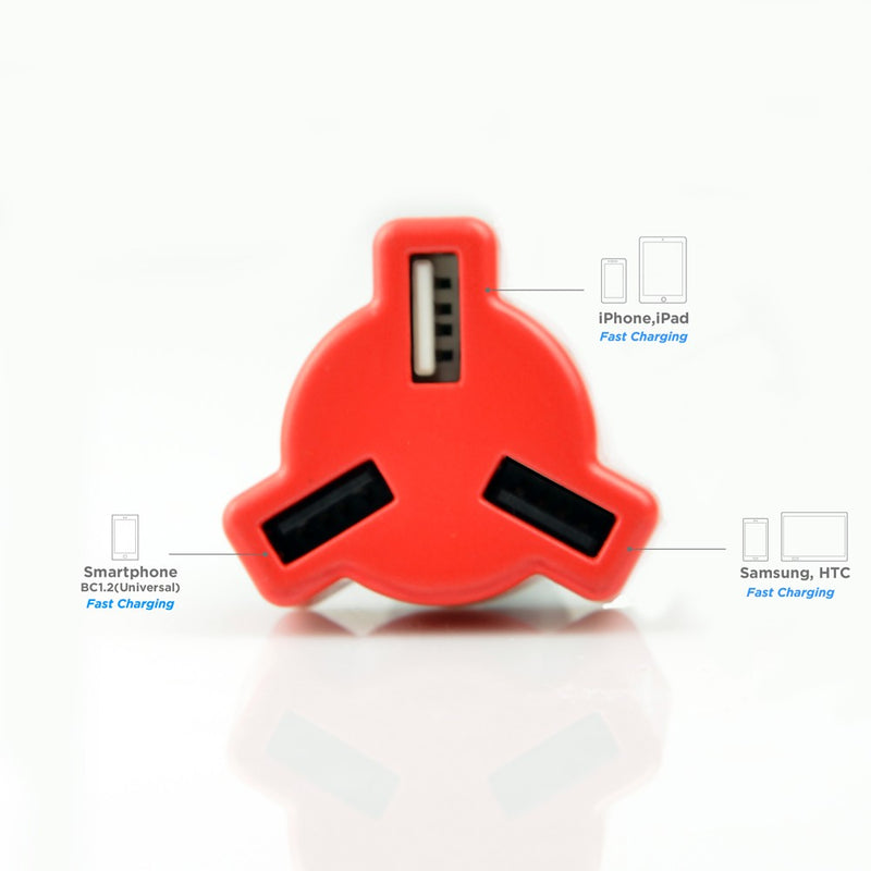 mbeat  triple USB ports car charger,  RED color 4.8A/24W triple ports car charger