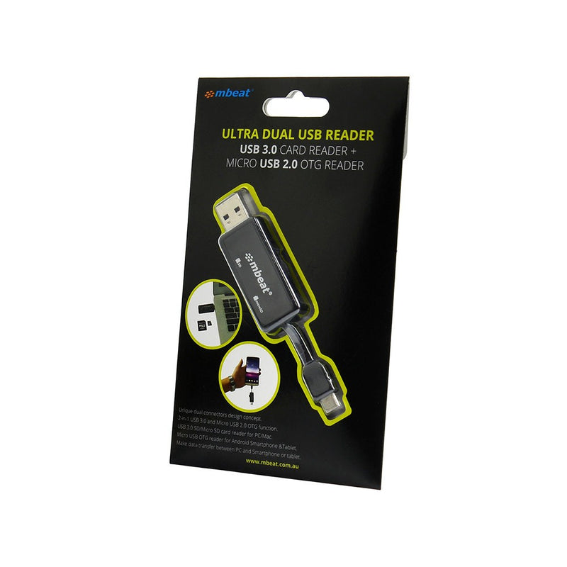 mbeatÂ® Ultra dual USB 3.0 reader for PCs, Smartphones & Tablets