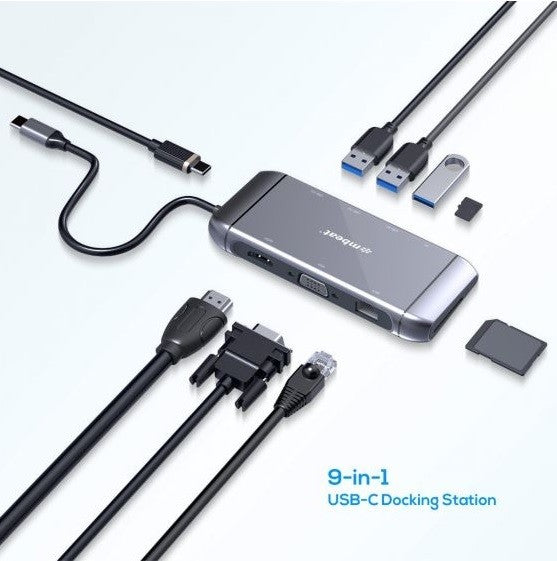Mbeat X9 Elite 9-in-1 USB-C Docking Station with USB-C PD 100W, HDMI, VGA, SD/MicroSD and USB 3.0