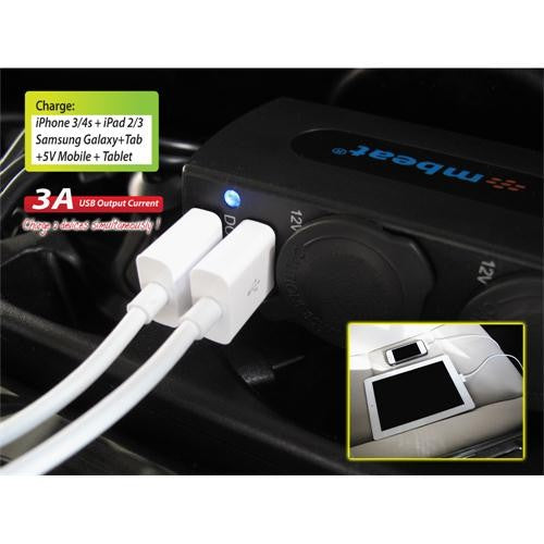 mbeat 3A / 15W Dual Port USB and Dual Cigarette Lighter Car Charger