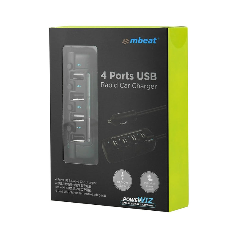 mbeat 4-Port 40W rapid car charger with ON/OFF switches