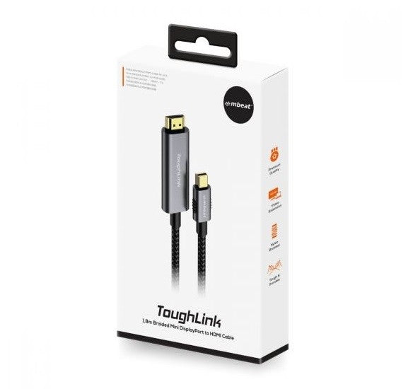 mbeat ToughLink 1.8m Braided Mini DisplayPort to HDMI Cable