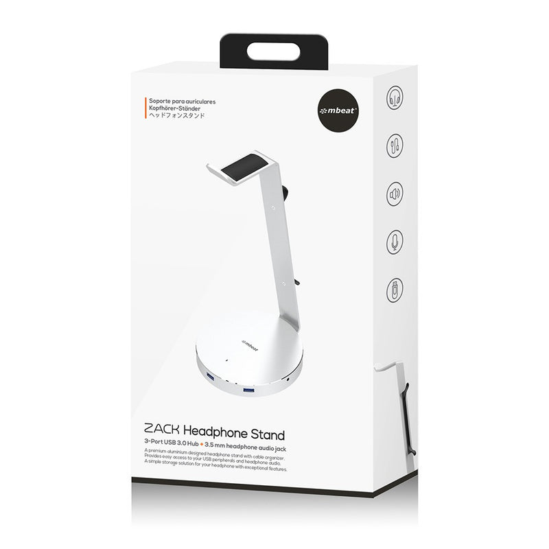 mbeat "ZACK" Aluminium Headphone Stand with 3.0 Hub and Audio