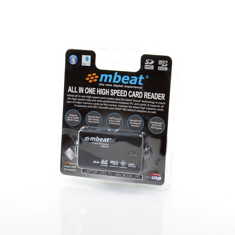 mbeat USB 2.0 super speed multiple card reader with tuck-away USB design