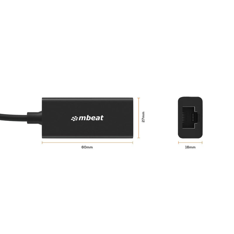 mbeat USB-C to Gigabit Ethernet LAN Adapter - Black